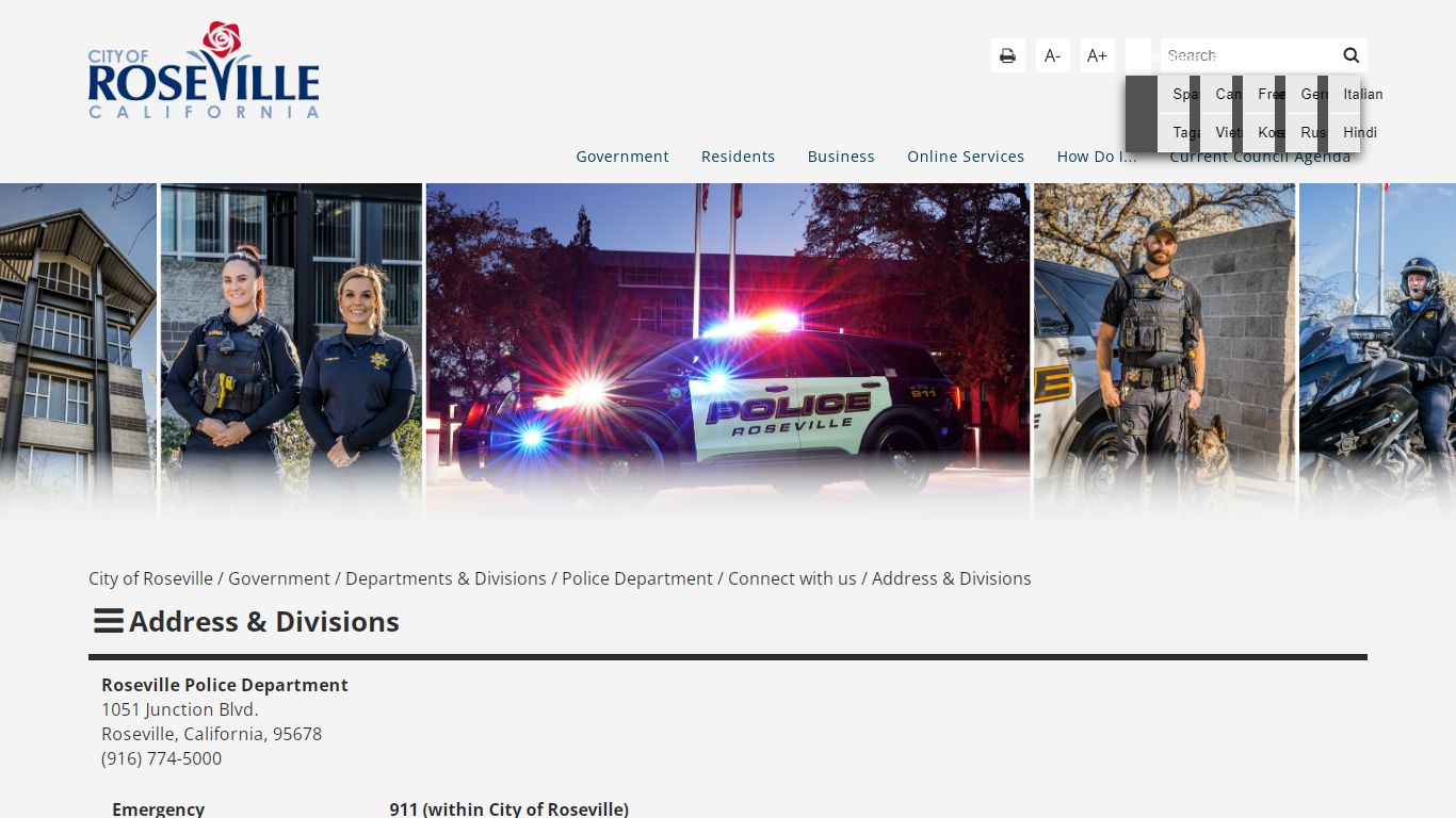 Address & Divisions - City of Roseville